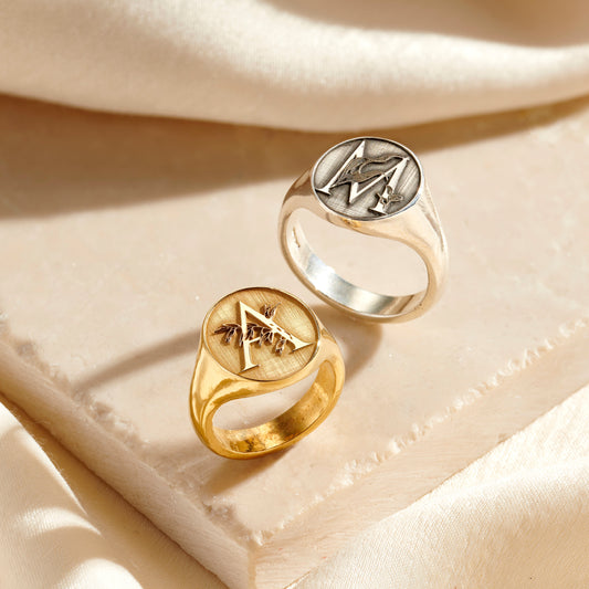 Chunky Floral Personalised Signet Ring
