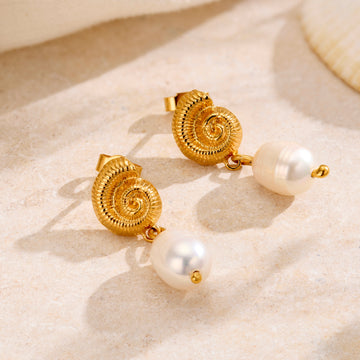 Nautilus & Pearl Shell Stud Earrings