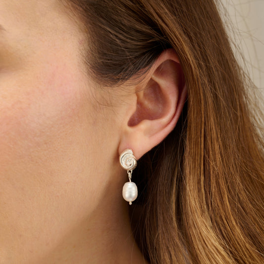 Nautilus & Pearl Shell Stud Earrings